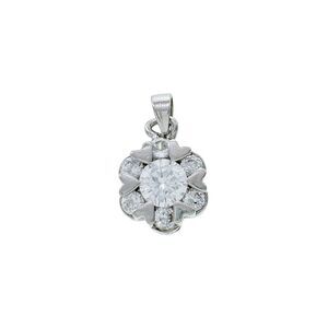Sterling Silver 925 Cubic Zirconia Flower with Heart Accent Pendant